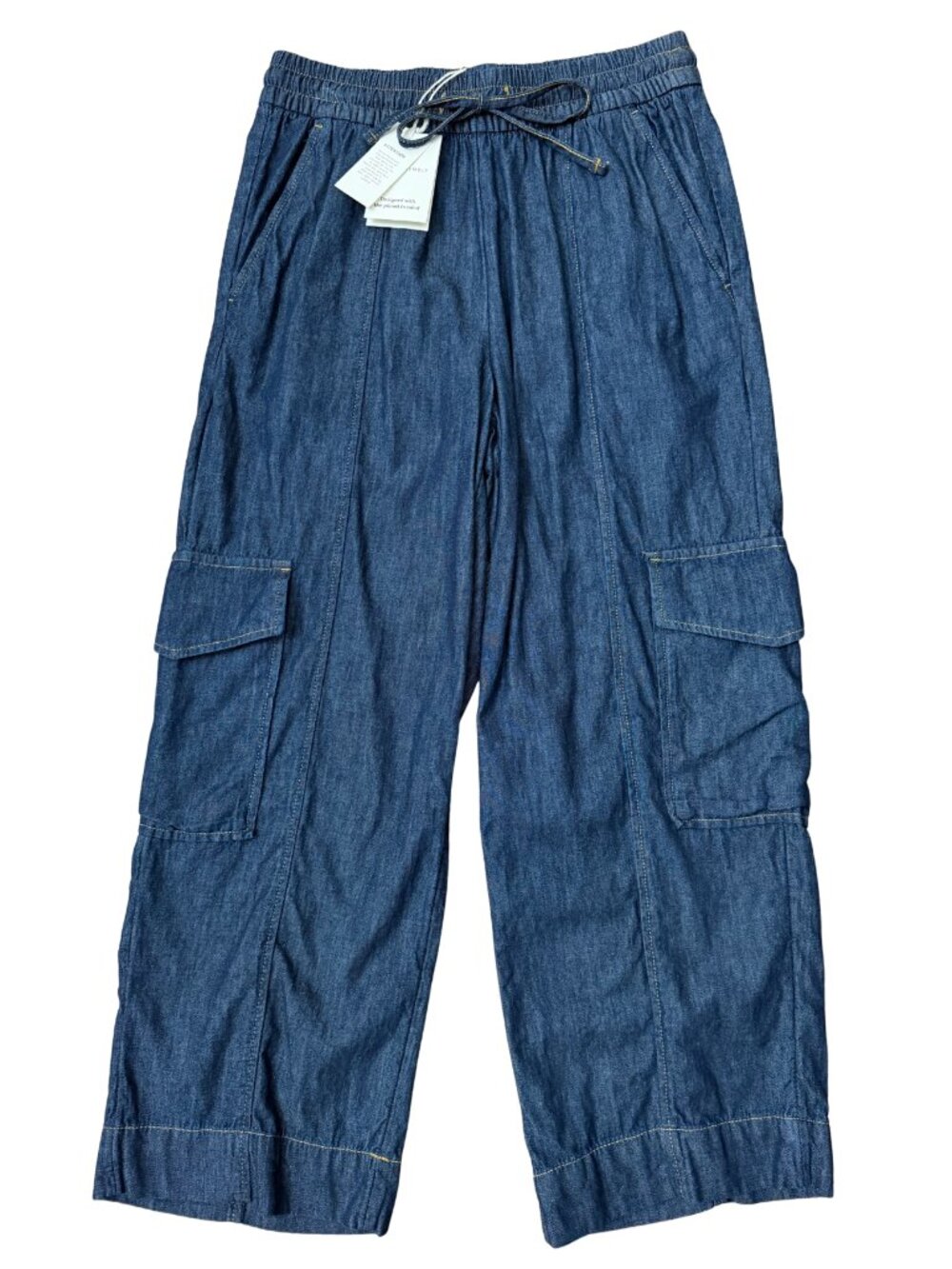 Free Assembly Pull On Drawstring Waist Denim Cargo Pants Size Small NWT